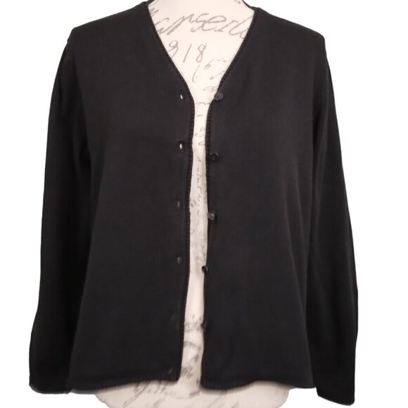 Talbots Petite | Black Knit Cardigan Sweater Classic Cotton Blend | Size LP - Picture 2 of 6